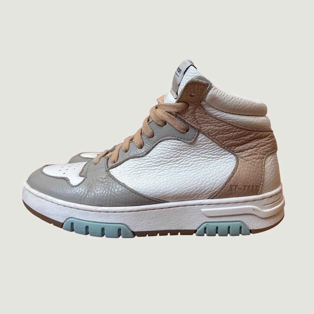 Stokton ST-7711 Sneakers Women White Grey Tan Italian Leather High Top SIZE 38